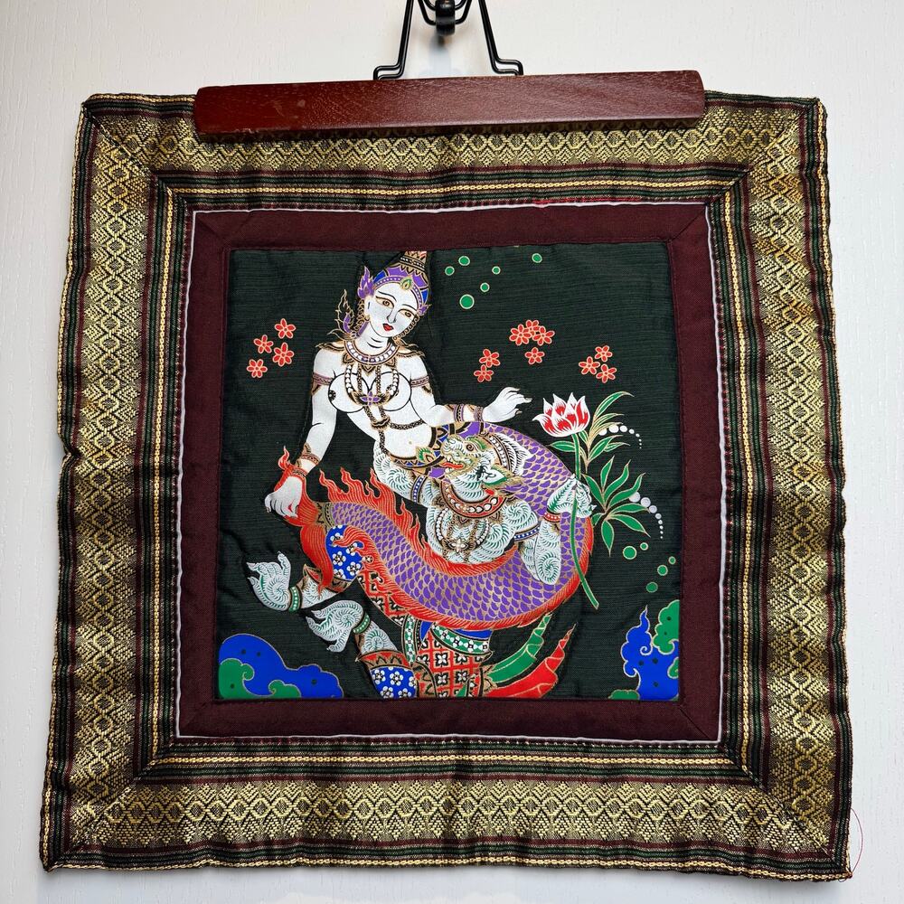 Traditional Hanuman with Sovanna Maccha Screen Print Cloth 16 X 16" Pillow Cover